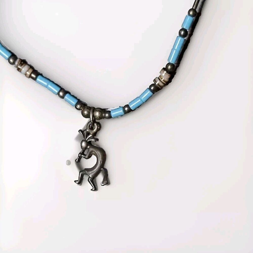 Kokopelli Turquoise Necklace 925 Sterling Beaded Gift Southwestern Stamped